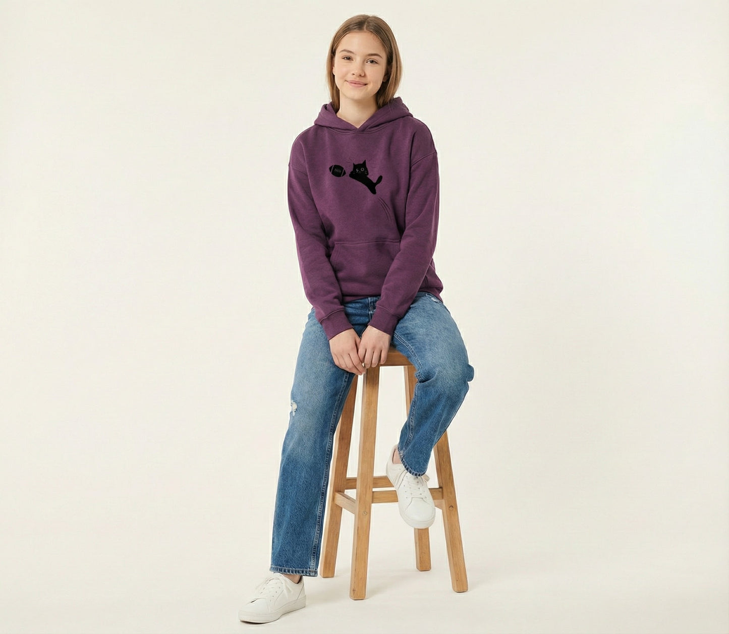 Girls Flying Black Cat Graphic Hoodie