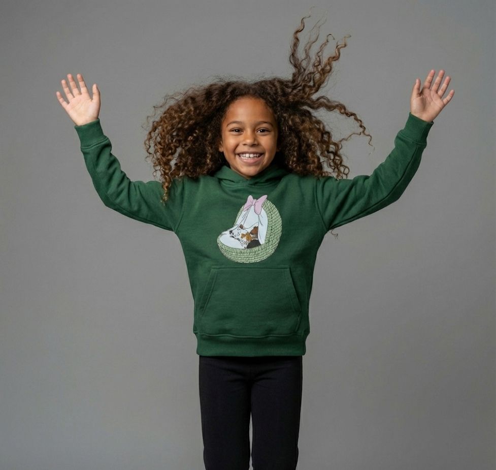 Deep Green Puppy Basket Girls' Hoodie