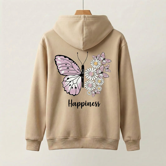 Girls "Happiness" Floral Butterfly Hoodie