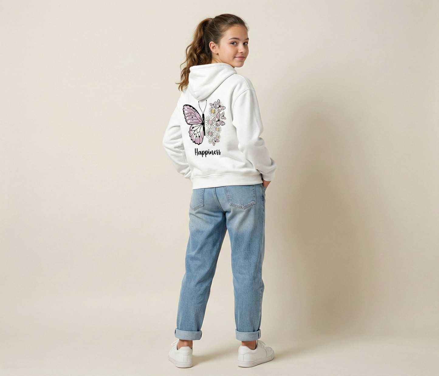 Girls "Happiness" Floral Butterfly Hoodie