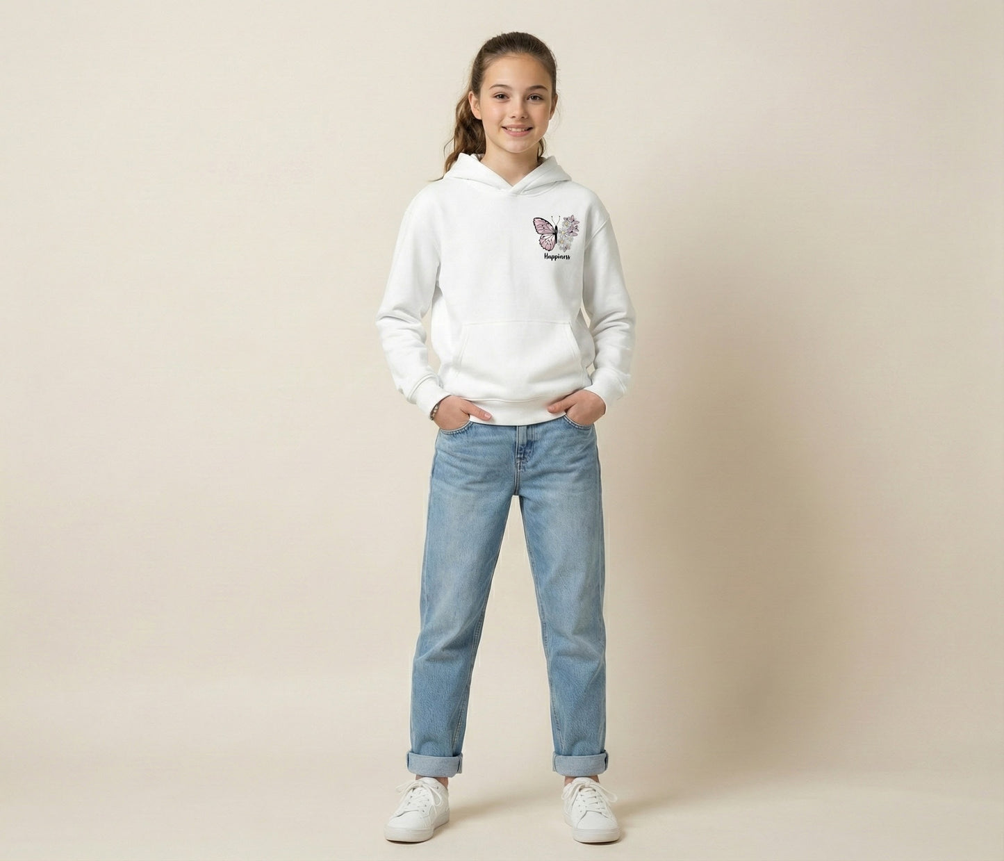 Girls "Happiness" Floral Butterfly Hoodie