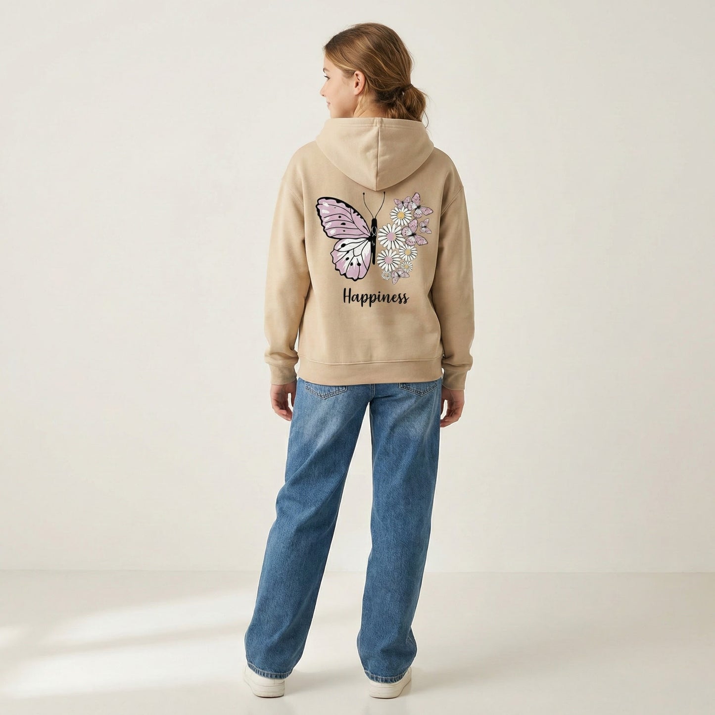 Girls "Happiness" Floral Butterfly Hoodie