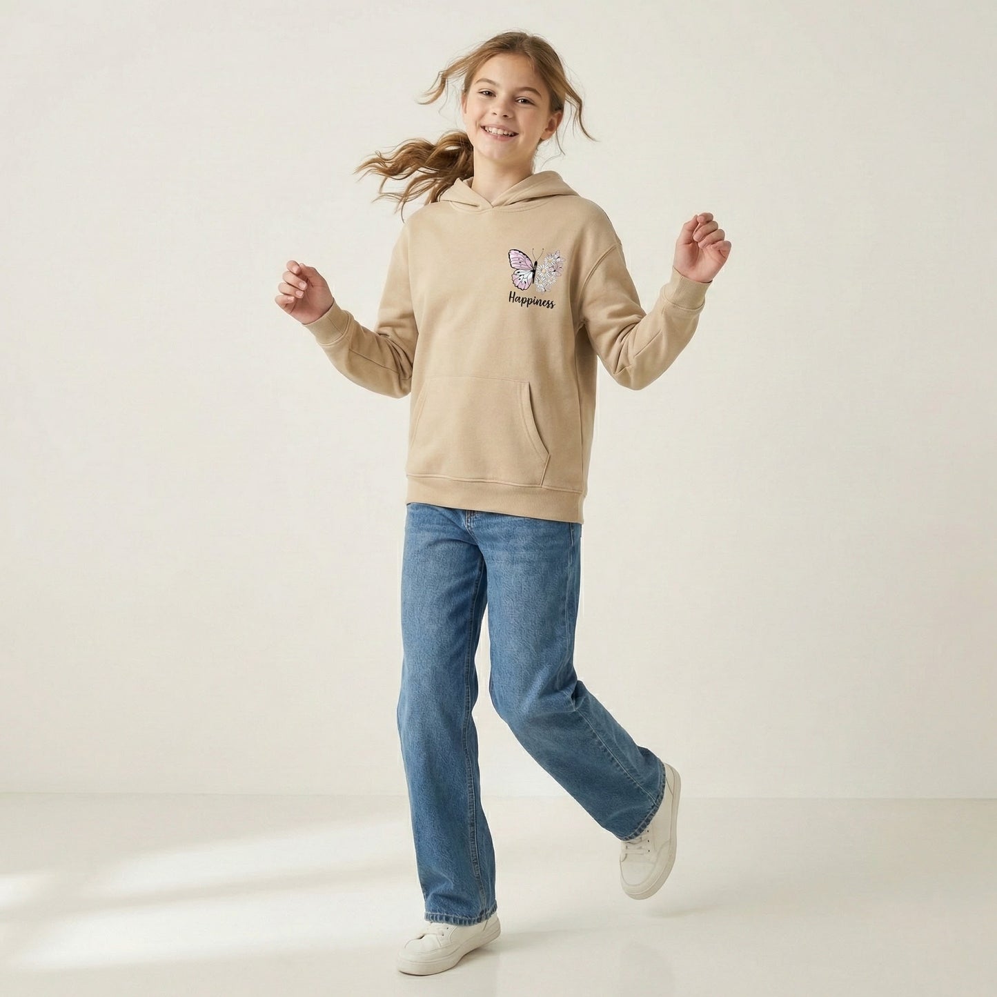 Girls "Happiness" Floral Butterfly Hoodie