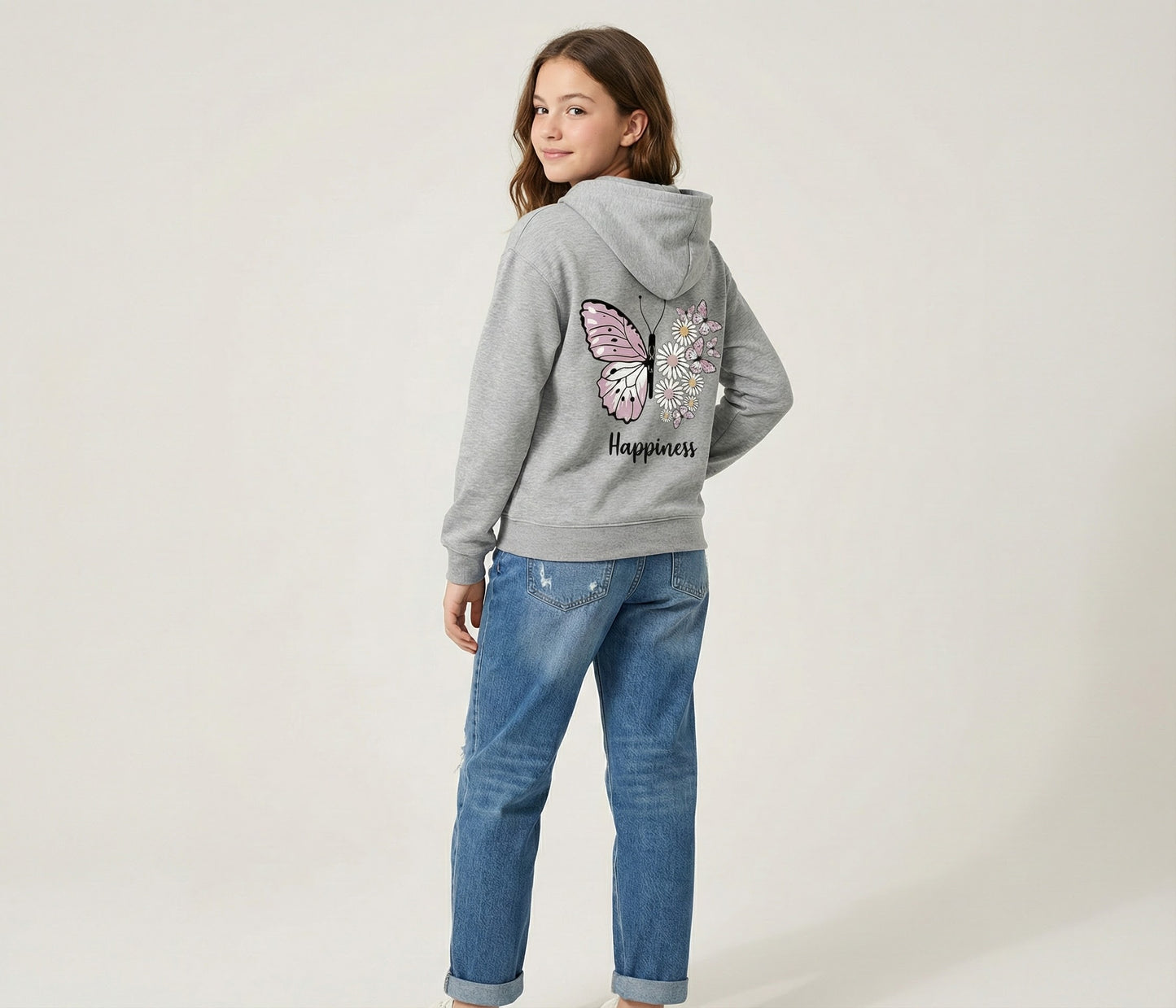 Girls "Happiness" Floral Butterfly Hoodie