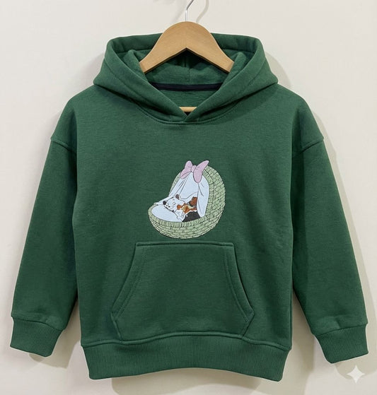 Deep Green Puppy Basket Girls' Hoodie